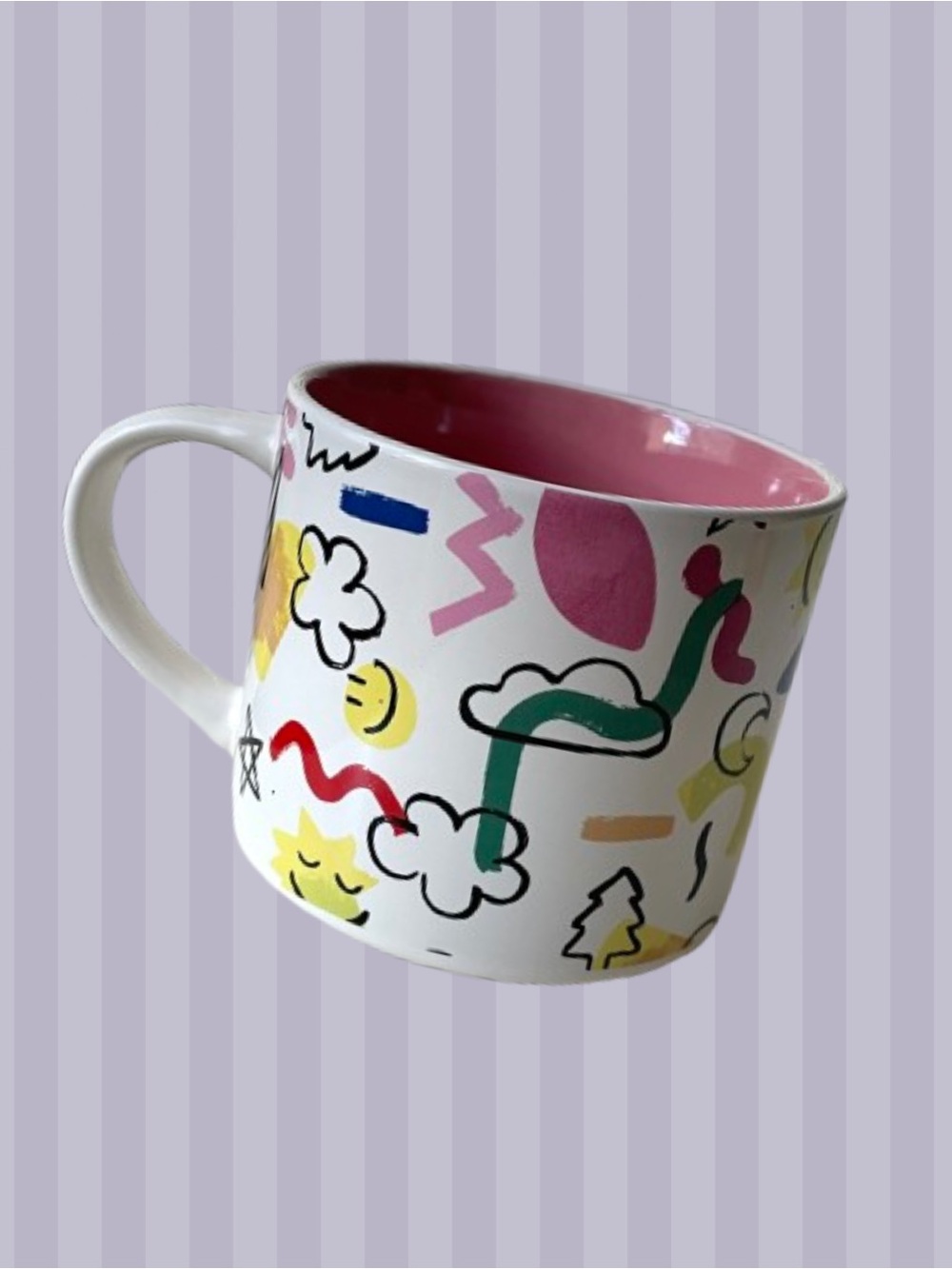 Zak! & Crayola colorful coffee mug w/ pink interior